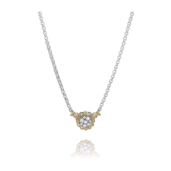 Vahan 14K Yellow Gold & Sterling Silver Necklace with Diamond Cluster 8 Round .17tcw Steve Lennon & Co Jewelers  New Hartford, NY