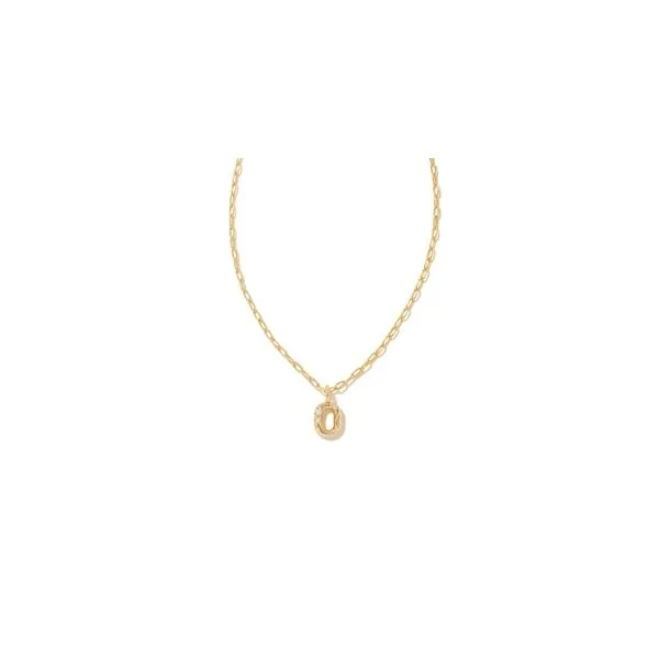Kendra Scott Crystal Letter O Short Pendant Necklace Gold White CZ Steve Lennon & Co Jewelers  New Hartford, NY