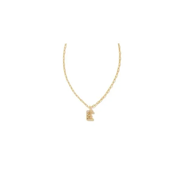 Kendra Scott Crystal Letter E Short Pendant Necklace Gold White CZ Steve Lennon & Co Jewelers  New Hartford, NY