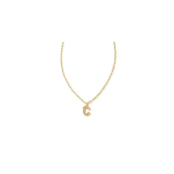 Kendra Scott Crystal Letter C Short Pendant Necklace Gold White CZ Steve Lennon & Co Jewelers  New Hartford, NY