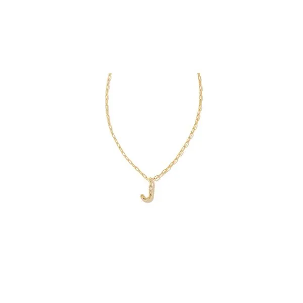 Kendra Scott Crystal Letter J Short Pendant Necklace Gold White CZ Steve Lennon & Co Jewelers  New Hartford, NY