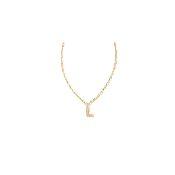 Kendra Scott Crystal Letter L Short Pendant Necklace Gold White CZ Steve Lennon & Co Jewelers  New Hartford, NY