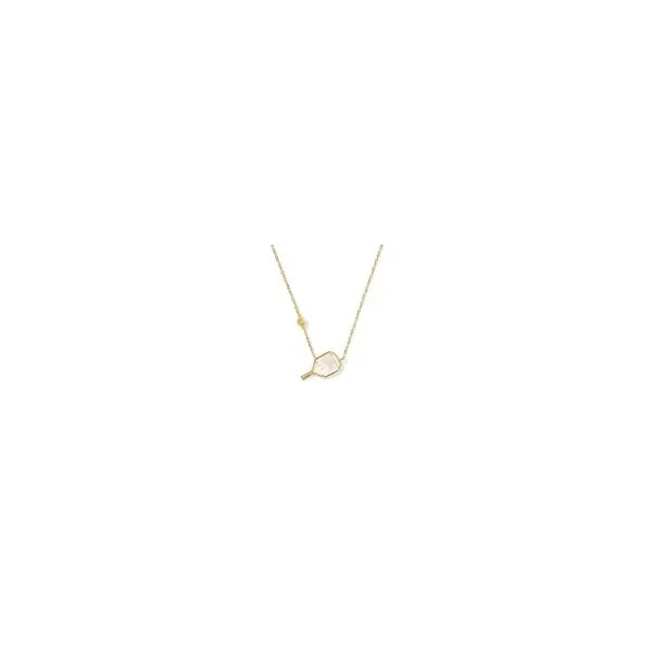 Kendra Scott Gold Mother of Pearl PickleBall Short Pendant Necklace Steve Lennon & Co Jewelers  New Hartford, NY