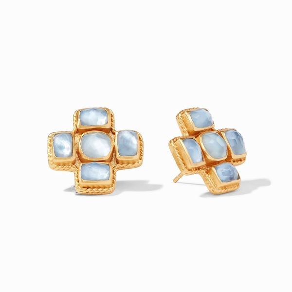 Julie Vos Savoy Earring Gold Iridescent Chalcedony Blue Steve Lennon & Co Jewelers  New Hartford, NY