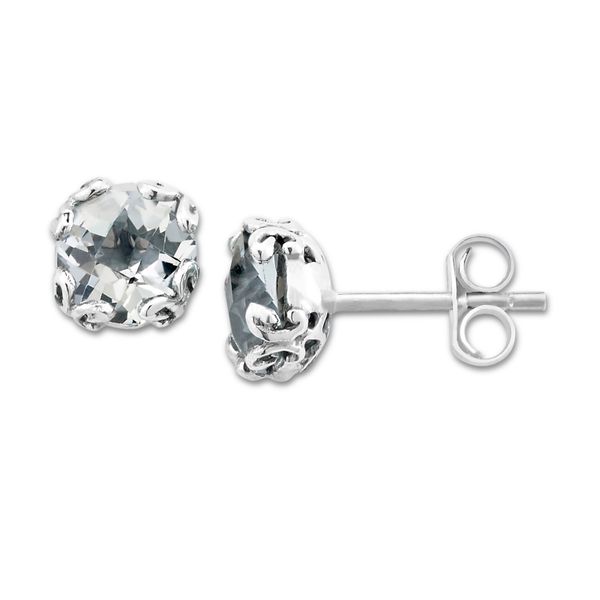 Samuel B. Silver Stud Earrings With Round White Topaz Image 2 S. Lennon & Co Jewelers New Hartford, NY