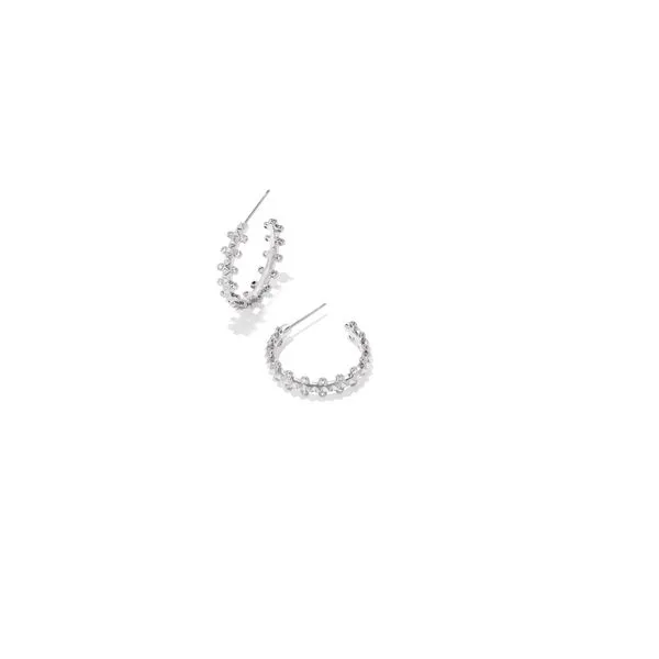 Kendra Scott Jada Small Hoop Earrings Rhodium White Crystal Steve Lennon & Co Jewelers  New Hartford, NY