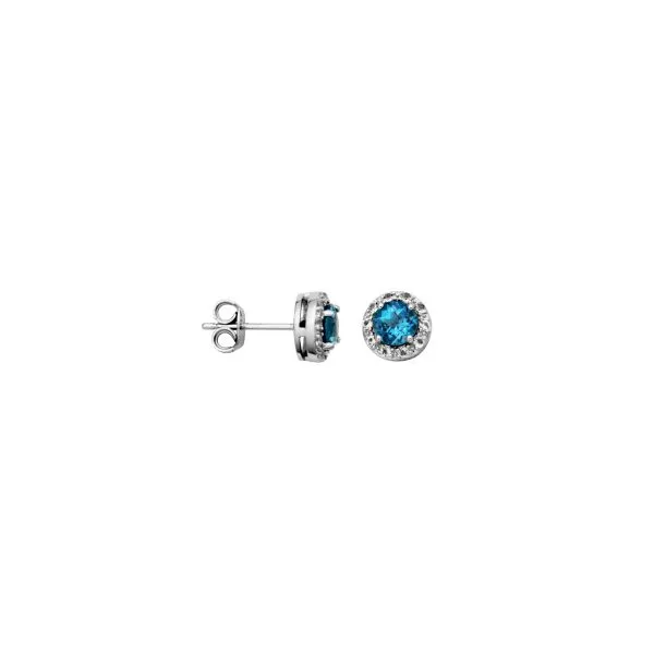 Samuel B.SS Rhodium Plated Ear Genuine London Blue Topaz Rd 5mm & White Topaz Post Earring Steve Lennon & Co Jewelers  New Hartford, NY