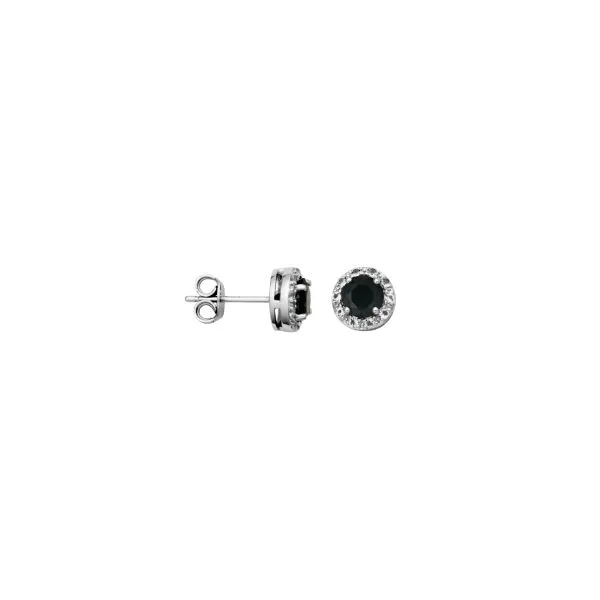 Samuel B.SS Rhodium Plated Ear Genuine Black Spinel Rode 5mm & White Topaz Post Earring Steve Lennon & Co Jewelers  New Hartford, NY