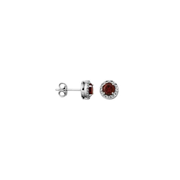Samuel B.SS Rhodium Plated Ear Genuine Garnet Rd 5mm & White Topaz Post Earring Steve Lennon & Co Jewelers  New Hartford, NY
