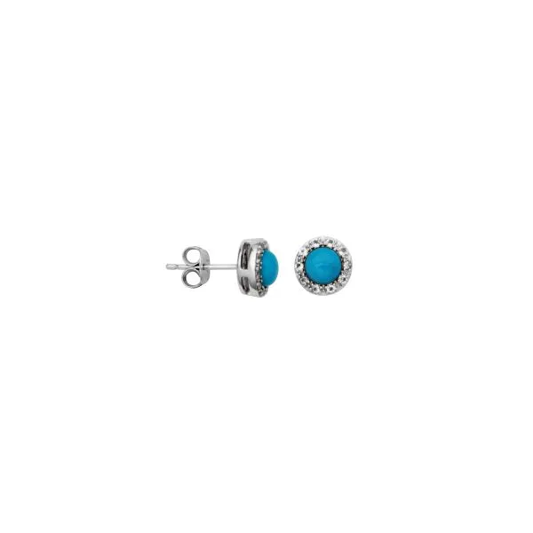 Samuel B.Ss Rhodium Plated Ear Genuine  Sleepy Beauty Turquiose Rd 5mm & White Topaz Post Earring Steve Lennon & Co Jewelers  New Hartford, NY