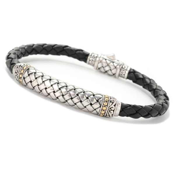 Samuel B. Men's Sterling Silver 18KT Black Basketweave Braided Leather Bracelet Steve Lennon & Co Jewelers  New Hartford, NY