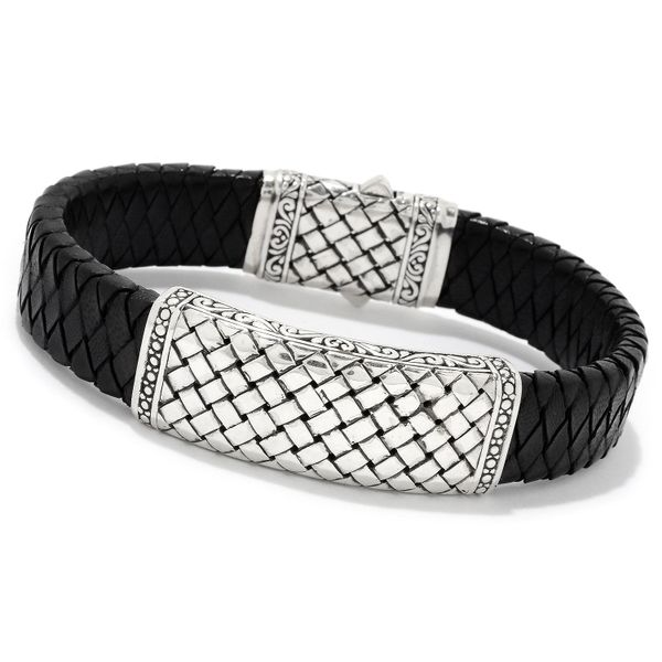 Samuel B. Men's Sterling Silver Woven Design Black Leather Bracelet Steve Lennon & Co Jewelers  New Hartford, NY