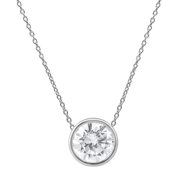14K White Gold Round Diamond Bezel Pendant with one 2.00tcw Lab Grown Diamond Steve Lennon & Co Jewelers  New Hartford, NY