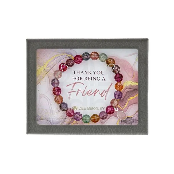 DEE BERKLEY THANK U4 BEING A FRIEND- 8MM COLORFUL QUARTZ WITH SILVER MOONSTONE DROP CHARM Steve Lennon & Co Jewelers  New Hartford, NY