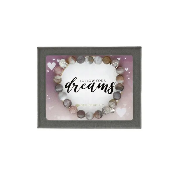 DEE BERKLEY FOLLOW YOUR DREAMS PURPLE BOTSWANA AGATE WITH STERLING SILVER TINY HEART CHARM Steve Lennon & Co Jewelers  New Hartford, NY