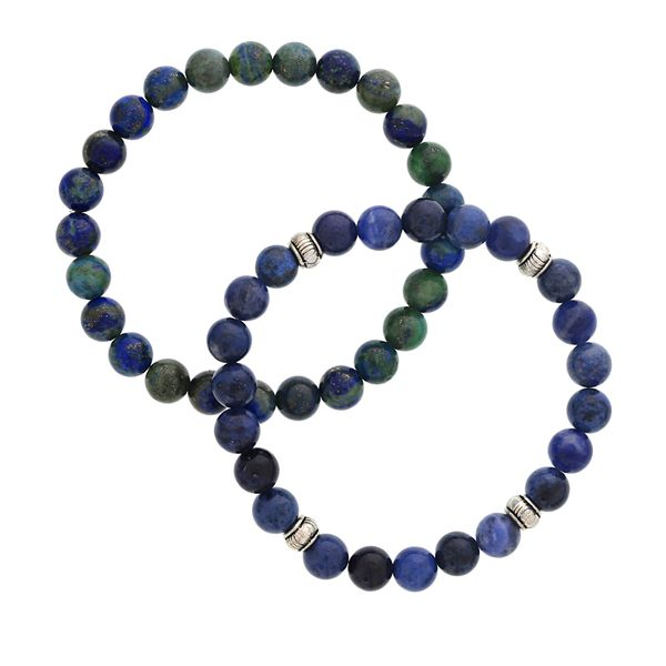 Dee Berkley MENS BALANCE DOUBLE SET BLUE STEEL QUARTZITE/CHRYSOCOLLA Bracelet Steve Lennon & Co Jewelers  New Hartford, NY