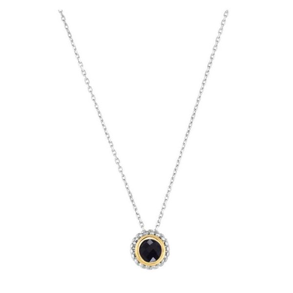 Sterling Silver Rhodium Finish 18k Yellow Gold 8.7mm Shiny Round Fancy Pendant Slide Onyx on Sterling Silver 18