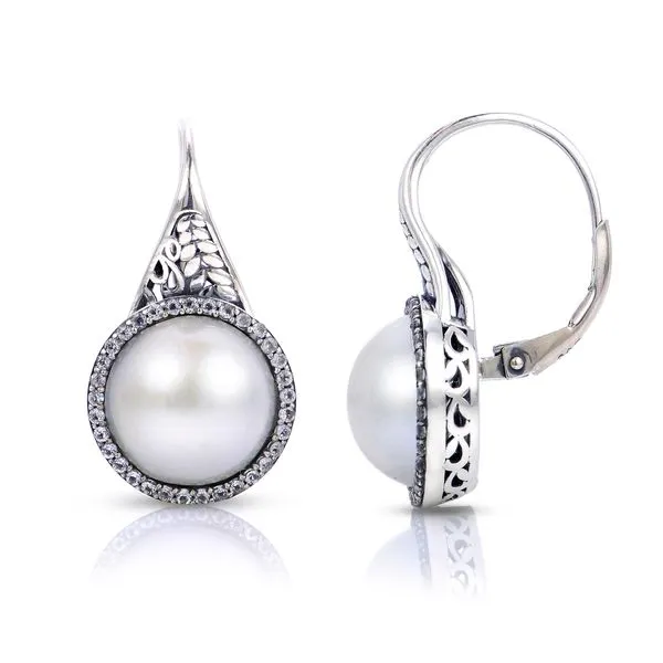 Sterling Silver Mobe Pearl & White Topaz Leverback Earrings Smith Jewelers Franklin, VA