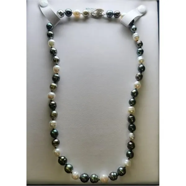 14k White Gold 8-10mm White, Grey and Black South Sea 20