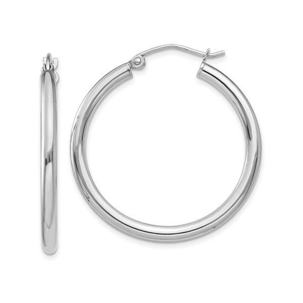 14K White Gold Polished 2.5mm Lightweight Tube Hoop Earrings Smith Jewelers Franklin, VA