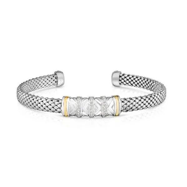 18kt Silver Yellow Rhodium Finish 6mm Shiny Popcorn Cuff Bar Bangle with 0.1350ct 1mm White Diamond Smith Jewelers Franklin, VA