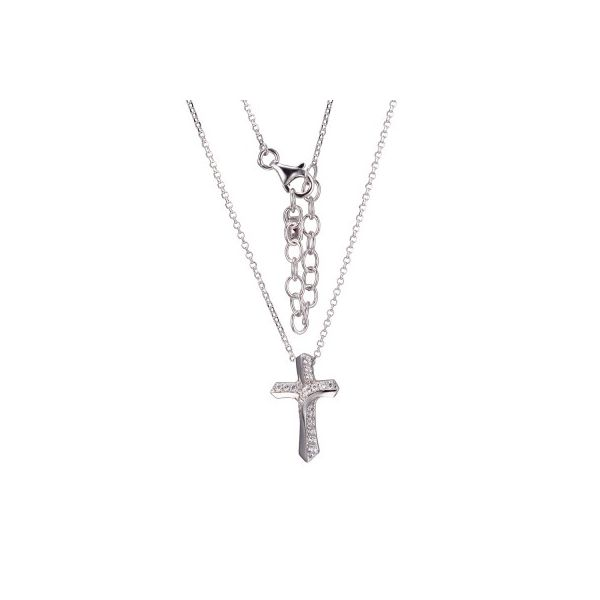Elle Humanity Sterling Silver Rhodium CZ Cross Necklace Smith Jewelers Franklin, VA