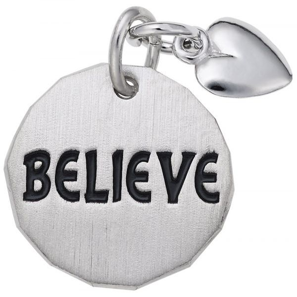 Sterling Silver Believe Tag with Heart Accent Charm Smith Jewelers Franklin, VA