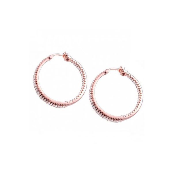 Elle Rodeo Drive Collection Sterling Silver Rose Gold Plated CZ Hoop Earrings Smith Jewelers Franklin, VA