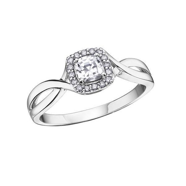 White Zircon Ring with Diamond Halo Spicer Cole Fine Jewellers and Spicer Fine Jewellers Fredericton, NB