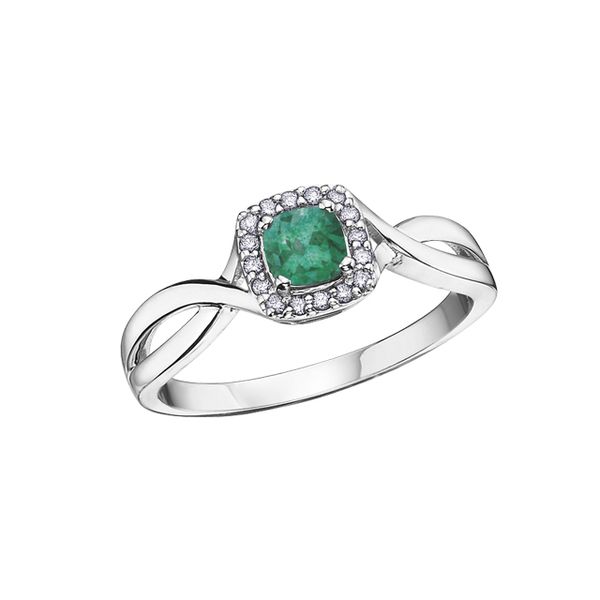 Emerald Ring with Diamond Halo Spicer Cole Fine Jewellers and Spicer Fine Jewellers Fredericton, NB