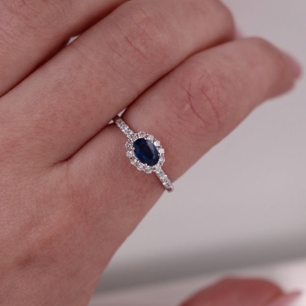 Sapphire & Diamond Sideways Halo Ring Image 2 Spicer Cole Fine Jewellers and Spicer Fine Jewellers Fredericton, NB