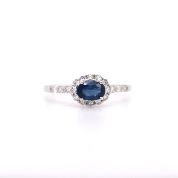 Sapphire & Diamond Sideways Halo Ring Spicer Cole Fine Jewellers and Spicer Fine Jewellers Fredericton, NB