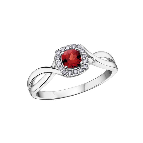 Garnet Ring with Diamond Halo Spicer Cole Fine Jewellers and Spicer Fine Jewellers Fredericton, NB
