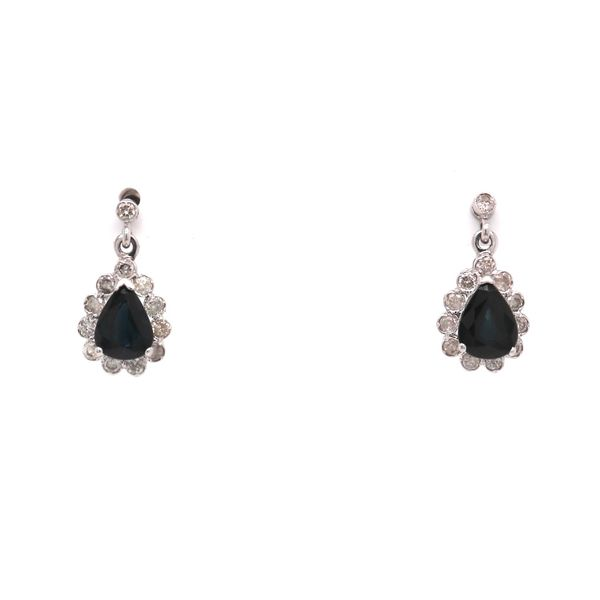Pear Sapphire Drop Earrings with Diamond Halo Spicer Cole Fine Jewellers and Spicer Fine Jewellers Fredericton, NB