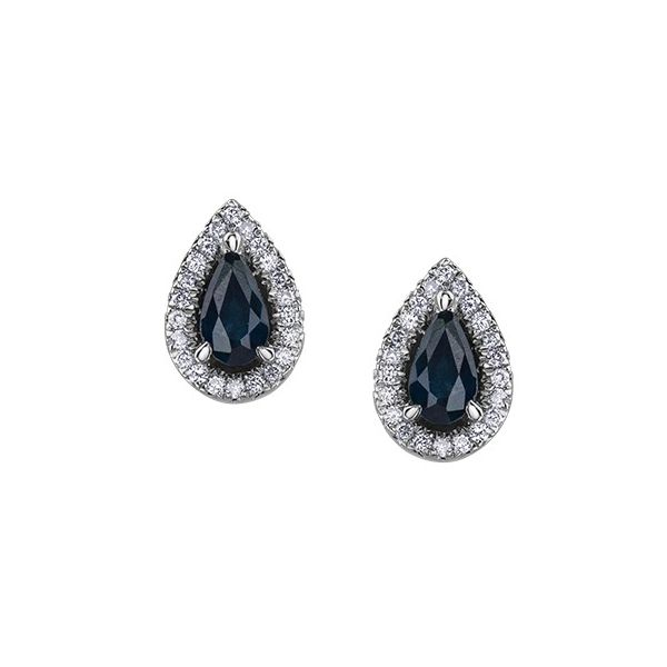 Pear Sapphire Stud Earrings with Diamond Halo Spicer Cole Fine Jewellers and Spicer Fine Jewellers Fredericton, NB