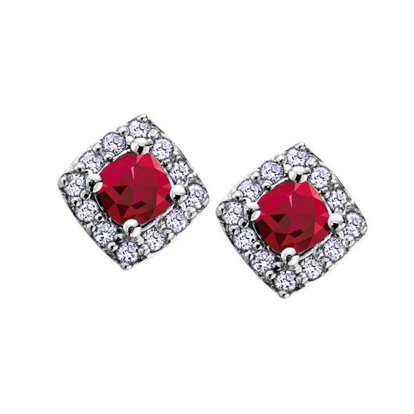 Garnet Stud Earrings with Diamond Halo Spicer Cole Fine Jewellers and Spicer Fine Jewellers Fredericton, NB