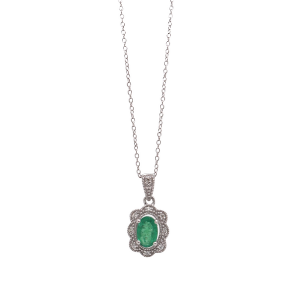 Emerald & Diamond Halo Pendant - 18