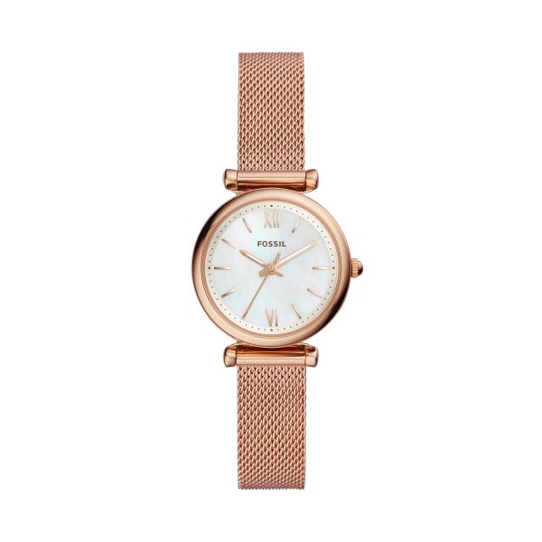 Fossil Carlie Mini Three-Hand Rose Gold-Tone Stainless Steel Watch Spicer Cole Fine Jewellers and Spicer Fine Jewellers Fredericton, NB