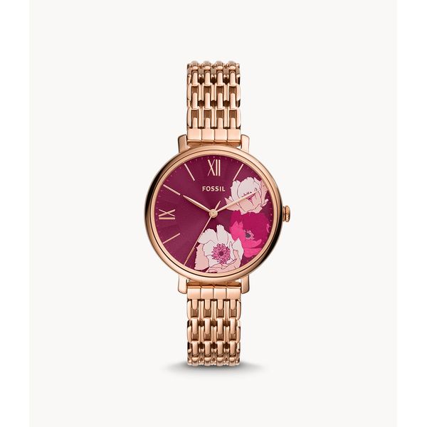 Fossil Jacqueline Pink Floral Rose Stainless Steel Watch Spicer Cole Fine Jewellers and Spicer Fine Jewellers Fredericton, NB