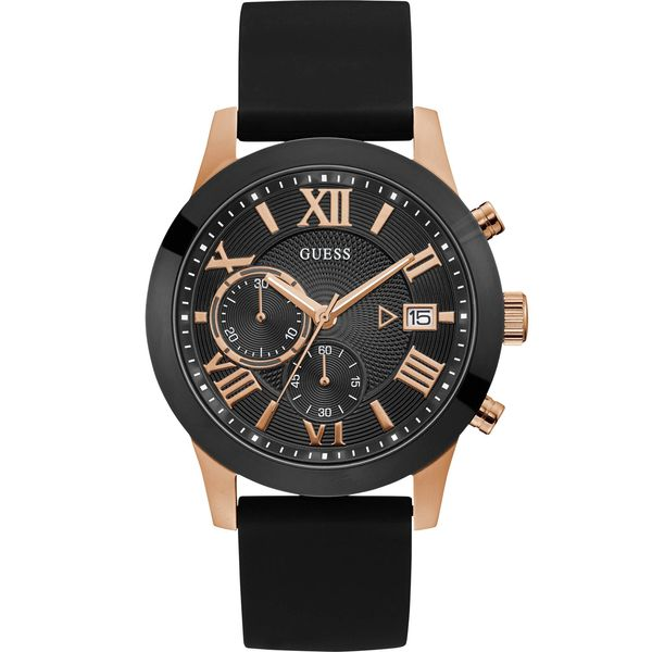 Guess Black and Rose Gold-Tone Multifunction Watch Spicer Cole Fine Jewellers and Spicer Fine Jewellers Fredericton, NB