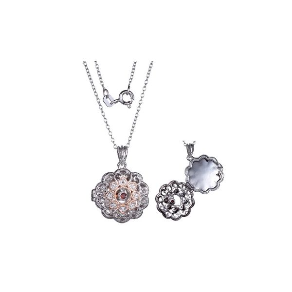 Reign Flower Shape Milgrain Finished Locket Pendant Spicer Cole Fine Jewellers and Spicer Fine Jewellers Fredericton, NB