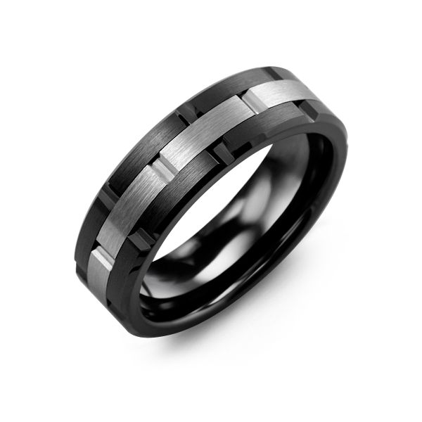 Madani Black Tungsten & Ceramic Grooved Wedding Band Spicer Cole Fine Jewellers and Spicer Fine Jewellers Fredericton, NB