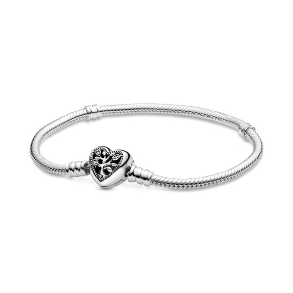 Pandora Moments Family Tree Heart Clasp Snake Chain Bracelet - 19 Spicer Cole Fine Jewellers and Spicer Fine Jewellers Fredericton, NB