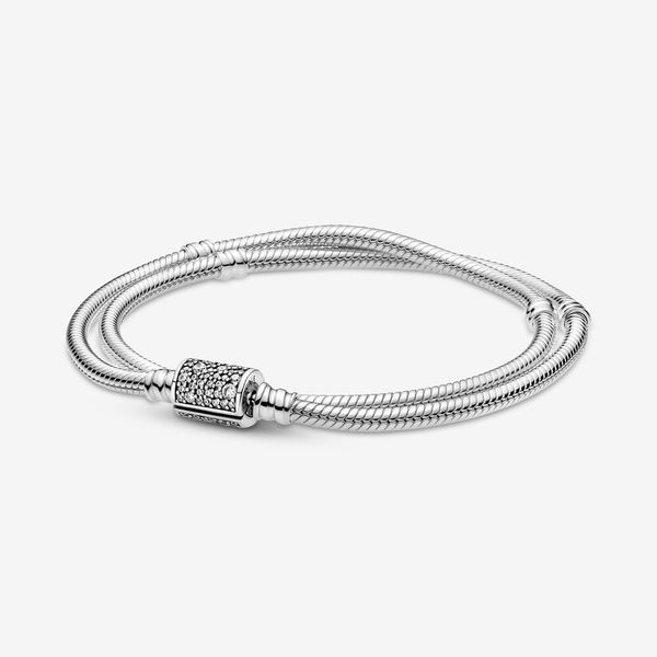 Pandora Moments Double Wrap Barrel Clasp Snake Chain Bracelet - 17 Spicer Cole Fine Jewellers and Spicer Fine Jewellers Fredericton, NB