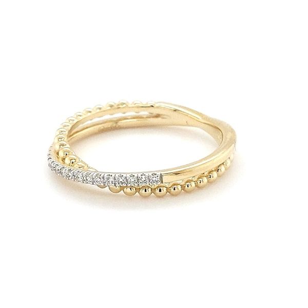14K Yellow Gold Beaded Pavé Diamond Criss Cross Ring by Gabriel & co. Image 3 Stambaugh Jewelers Defiance, OH