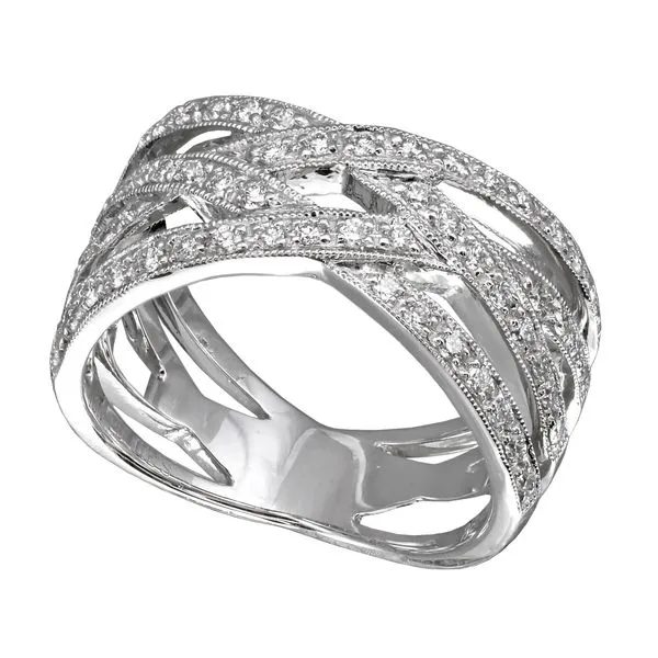 18 Karat White Gold Diamond CrissCross Fashion Ring Stambaugh Jewelers Defiance, OH