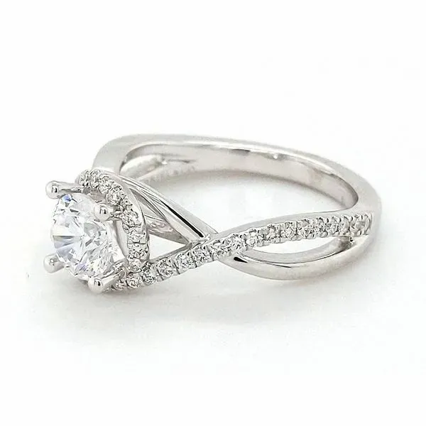 14K White Gold Round Halo Diamond Engagement Ring 