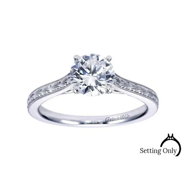 Alma 14kt White Gold Vintage Engagement Ring by Gabriel & Co. Stambaugh Jewelers Defiance, OH