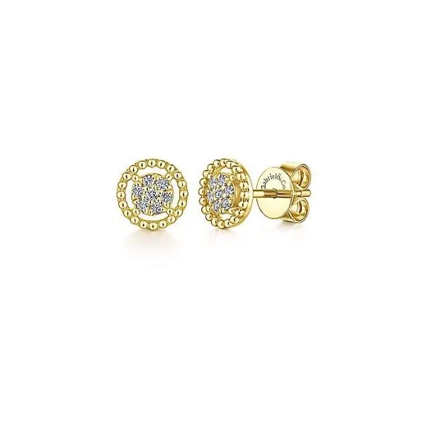 14k Yellow Gold Beaded Round Diamond Cluster Stud Earrings Stambaugh Jewelers Defiance, OH