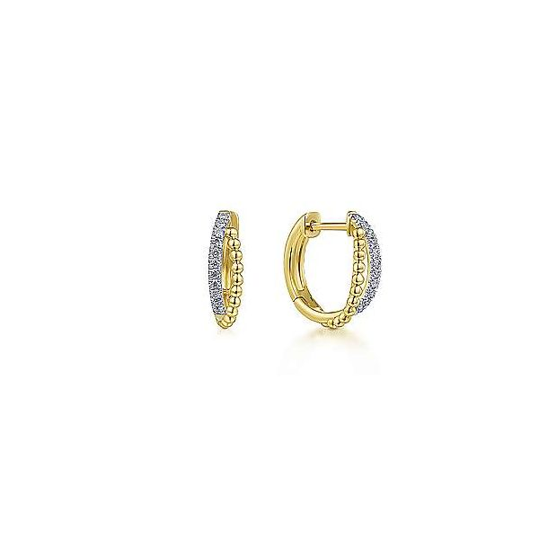 14K Yellow Gold Twisted Pavé 10mm Diamond Huggie Earrings by Gabriel & Co. Stambaugh Jewelers Defiance, OH